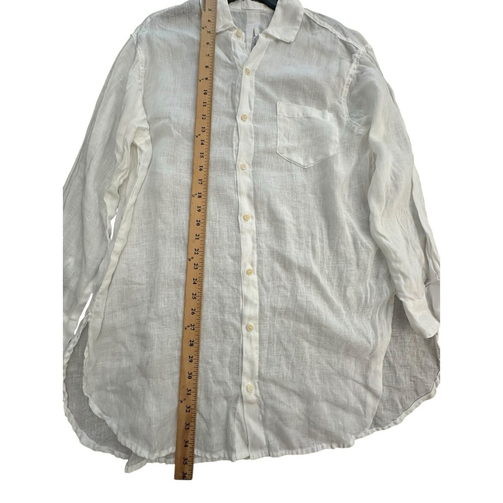 CP SHADES Top White 100% Linen Small Pocket Buttoned Shirt Tunic #AAA3-4 - Picture 7 of 8
